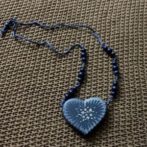 Wooden Hand Crafted/painted Blue Heart Pendant Necklace